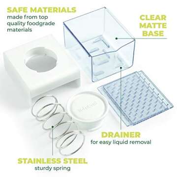 TofuBud Tofu Press - Presser for Firm or Extra Firm Tofu - Dishwasher Safe with Water Drainer - Made from Durable Sustainable Materials - Perfect for Vegan Cooking - Healthy Recipes Cookbook Included