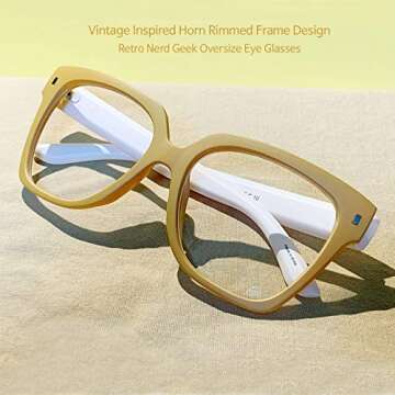 ENCACC Retro Nerd Geek Oversized Eye Glasses Horn Rim Framed Clear Lens Spectacles (YELLOW 90210)