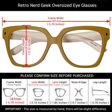 ENCACC Retro Nerd Geek Oversized Eye Glasses Horn Rim Framed Clear Lens Spectacles (YELLOW 90210)