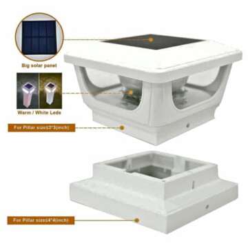BRIGHTICONIC LED Outdoor Light for 4X4 and 3X3 Square Deck Caps - Dual Power, Solar and Battery - Illuminated Post Caps for Metal or Vinyl Fences, Porch Railings, and 6000K Warm White