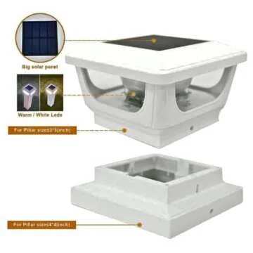 BRIGHTICONIC LED Outdoor Light for 4X4 and 3X3 Square Deck Caps - Dual Power, Solar and Battery - Illuminated Post Caps for Metal or Vinyl Fences, Porch Railings, and 6000K Warm White