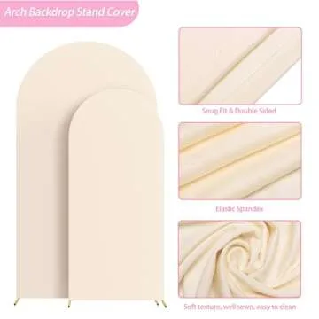 Asee'm Wedding Arch Cover Fitted Spandex Covers (7.2FT, 6FT) 2-Sided Round Top Chiara Backdrop Stand Cover Set of 2 for Party Birthday Banquet Decoration Beige