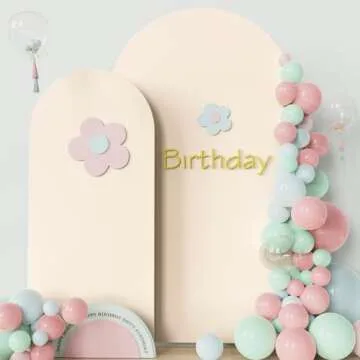 Asee'm Wedding Arch Cover Fitted Spandex Covers (7.2FT, 6FT) 2-Sided Round Top Chiara Backdrop Stand Cover Set of 2 for Party Birthday Banquet Decoration Beige