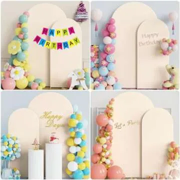 Asee'm Wedding Arch Cover Fitted Spandex Covers (7.2FT, 6FT) 2-Sided Round Top Chiara Backdrop Stand Cover Set of 2 for Party Birthday Banquet Decoration Beige