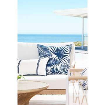 Hofdeco Premium Coastal Hampton Style Patio Indoor Outdoor Pillow Cover Only, 20"x20" Water Resistan...