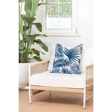 Hofdeco Premium Coastal Hampton Style Patio Indoor Outdoor Pillow Cover Only, 20"x20" Water Resistant for Backyard, Couch, Navy Blue Palm Leaf