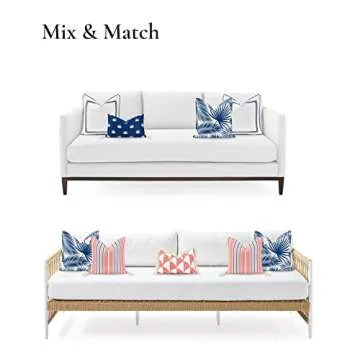 Hofdeco Premium Coastal Hampton Style Patio Indoor Outdoor Pillow Cover Only, 20"x20" Water Resistant for Backyard, Couch, Navy Blue Palm Leaf