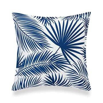 Hofdeco Premium Coastal Hampton Style Patio Indoor Outdoor Pillow Cover Only, 20"x20" Water Resistant for Backyard, Couch, Navy Blue Palm Leaf
