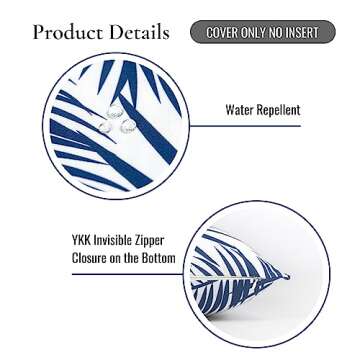 Hofdeco Premium Coastal Hampton Style Patio Indoor Outdoor Pillow Cover Only, 20"x20" Water Resistant for Backyard, Couch, Navy Blue Palm Leaf
