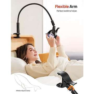 Aomiker Gooseneck Phone Holder for Bed - [2025 Upgrade Nylon Braid] 38” Long Flexible Lazy Arm Clip, 360 Adjustable Overhead Phone Mount for iPhone 15 14 13 12 11 Pro Max Mini Plus, all 4-7" Cellphone