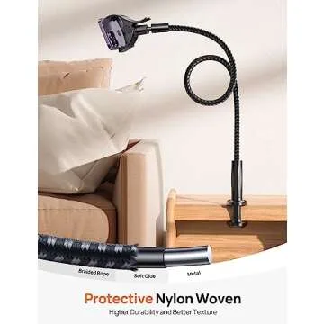 Aomiker Gooseneck Phone Holder for Bed - [2025 Upgrade Nylon Braid] 38” Long Flexible Lazy Arm Clip, 360 Adjustable Overhead Phone Mount for iPhone 15 14 13 12 11 Pro Max Mini Plus, all 4-7" Cellphone