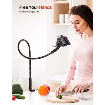 Aomiker Gooseneck Phone Holder for Bed - [2025 Upgrade Nylon Braid] 38” Long Flexible Lazy Arm Clip, 360 Adjustable Overhead Phone Mount for iPhone 15 14 13 12 11 Pro Max Mini Plus, all 4-7" Cellphone