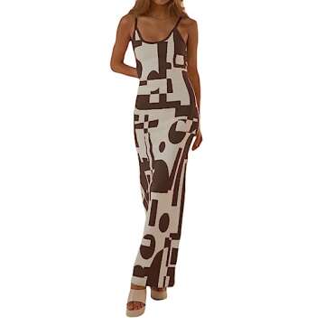 Fabumily Sexy Knit Bodycon Dress for Women Sleeveless Spaghetti Strap Cut Out Maxi Dress Backless Y2...