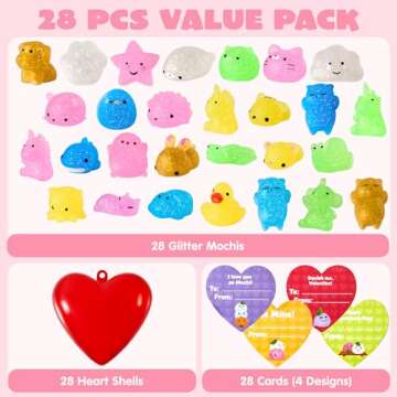 JOYIN 28 Packs Mochi Squishy Toys with Cards and Filled Hearts, Kawaii Glitter Squishy Toy for Kids ...