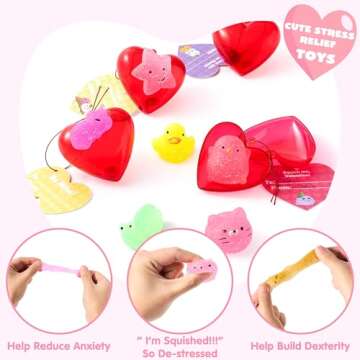 JOYIN 28 Packs Mochi Squishy Toys with Cards and Filled Hearts, Kawaii Glitter Squishy Toy for Kids Gift Exchange, Classroom Prizes, Party Favors Supplies