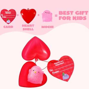 JOYIN 28 Packs Mochi Squishy Toys with Cards and Filled Hearts, Kawaii Glitter Squishy Toy for Kids Gift Exchange, Classroom Prizes, Party Favors Supplies