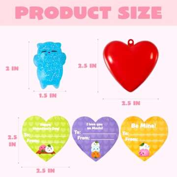 JOYIN 28 Packs Mochi Squishy Toys with Cards and Filled Hearts, Kawaii Glitter Squishy Toy for Kids Gift Exchange, Classroom Prizes, Party Favors Supplies
