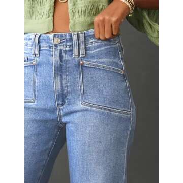 Astylish Pull On Women’s Jeans Baggy Stretchy High Waisted Denim Wide Leg Trouser Pants Trendy 202...