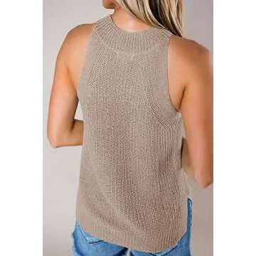 Imily Bela Women's Summer Halter Tank Tops Sleeveless Casual Racerback Loose Shirts Knit Cami Sweater Vest Khaki
