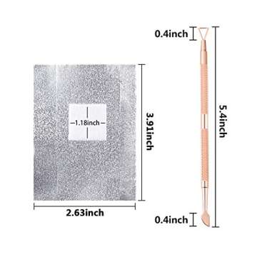 Gel Nail Polish Remover Set - Foil Nail Wraps/Wipes 300 Pcs Soak Off Gel Remover Foils Nail Wraps & 1 Pc Rose Gold Double Head Cuticle Pusher Peeler Scraper