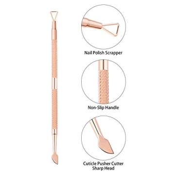 Gel Nail Polish Remover Set - Foil Nail Wraps/Wipes 300 Pcs Soak Off Gel Remover Foils Nail Wraps & 1 Pc Rose Gold Double Head Cuticle Pusher Peeler Scraper