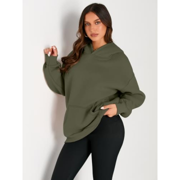 EFAN Women's Oversized Fleece Hoodie - Cozy Plush Pullover Sweatshirt with Pocket in Army Green