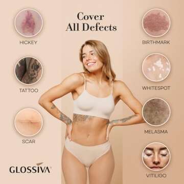 Glossiva Tattoo Cover Up Makeup Waterproof Concealer For Dark Spots, Scars, Vitiligo, And More - 2x30ml - Use on Body, For Legs, for Men and Women (2x30ml)