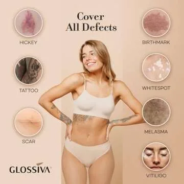 Glossiva Tattoo Cover Up Makeup Waterproof Concealer For Dark Spots, Scars, Vitiligo, And More - 2x30ml - Use on Body, For Legs, for Men and Women (2x30ml)