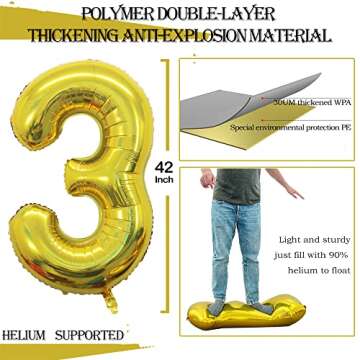 GOER Number 30 Balloons for 30th Birthday Party Decorations,42 Inch Jumbo Foil Helium Balloons for 3...