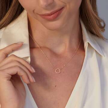 VRIUA Dainty Gold Necklace - 14K Gold Plated Circle CZ Jewelry