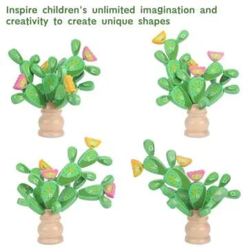Lasoba Balancing Cactus Toy - Wooden Alphabet Learning Toys, Cactus Baby Toy, Balance Game, Montessori Stacking Puzzles for Toddlers 2-4, Letter Puzzle Toys, Portable Toy