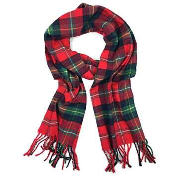 Plum Feathers Super Soft Luxurious Cashmere Feel Winter Scarf (Bright Red-Green Tartan Plaid)