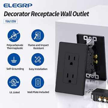 ELEGRP Matte Black 15A Wall Outlet - Stylish & Safe