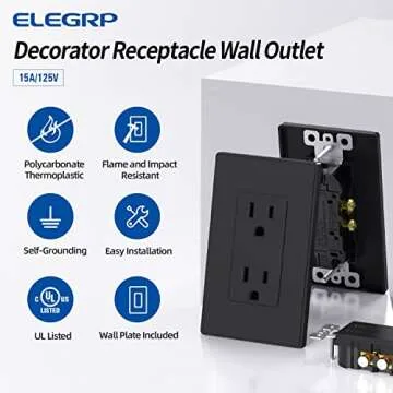 ELEGRP Matte Black 15A Wall Outlet - Stylish & Safe