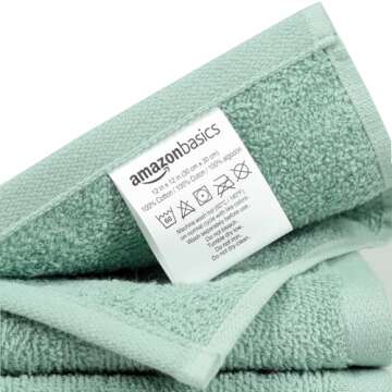 Amazon Basics face Towels for bathroom, 100% Cotton Extra Absorbent washcloth, Fast Drying - salon towel - 24 Pack (12 x 12 inches), Seafoam Green, Ice Blue, White