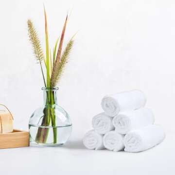 Amazon Basics face Towels for bathroom, 100% Cotton Extra Absorbent washcloth, Fast Drying - salon towel - 24 Pack (12 x 12 inches), Seafoam Green, Ice Blue, White