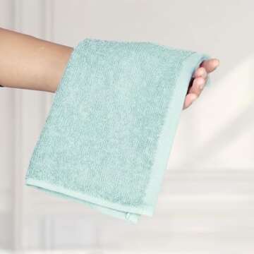 Amazon Basics face Towels for bathroom, 100% Cotton Extra Absorbent washcloth, Fast Drying - salon towel - 24 Pack (12 x 12 inches), Seafoam Green, Ice Blue, White
