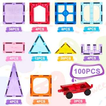 Palano Magnetic Tiles,100PCS Star Magnetic Building Blocks Toy for Ages 3 4 5 6 7 8 9,Magnetic Tiles...