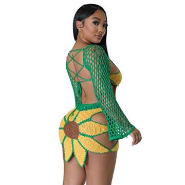 Bluewolfsea Women Summer Sexy 2 Piece Beach Outfits Floral Crochet Cover Up Set Crop Top Mini Skirt ...