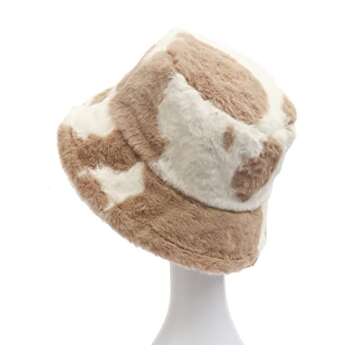 Fuzzy Bucket Hat for Women Furry Fur Cow Print Bucket Hat Winter Warm Plush Fisherman Fluffy Sherpa Bucket Hat