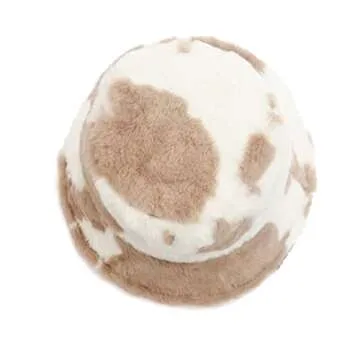 Fuzzy Bucket Hat for Women Furry Fur Cow Print Bucket Hat Winter Warm Plush Fisherman Fluffy Sherpa Bucket Hat
