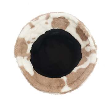 Fuzzy Bucket Hat for Women Furry Fur Cow Print Bucket Hat Winter Warm Plush Fisherman Fluffy Sherpa Bucket Hat