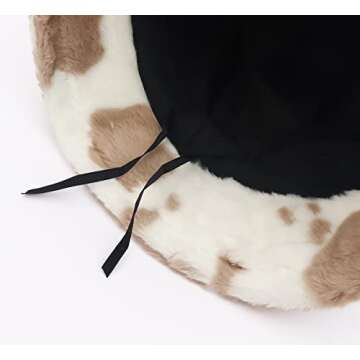 Fuzzy Bucket Hat for Women Furry Fur Cow Print Bucket Hat Winter Warm Plush Fisherman Fluffy Sherpa Bucket Hat