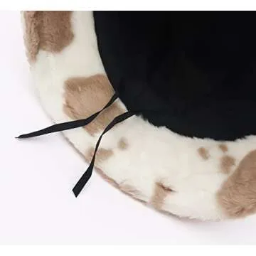Fuzzy Bucket Hat for Women Furry Fur Cow Print Bucket Hat Winter Warm Plush Fisherman Fluffy Sherpa Bucket Hat