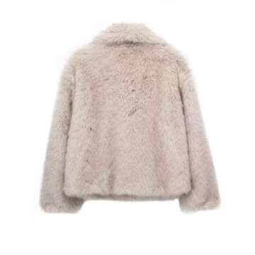 Perbai Womens Winter Warm Faux Fur Coat Lapel Open Front Oversized Shaggy Parka Coat with Pockets(Khaki-XS)