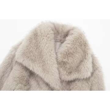 Perbai Womens Winter Warm Faux Fur Coat Lapel Open Front Oversized Shaggy Parka Coat with Pockets(Khaki-XS)