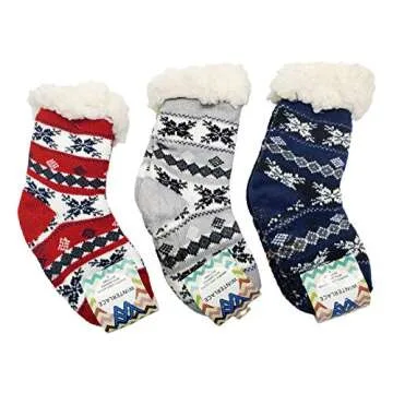 Kids Fluffy Thermal Sherpa Socks, 3 Pairs, Cute Christmas Slipper Winter Non Skid, Warm Ultra Soft B...