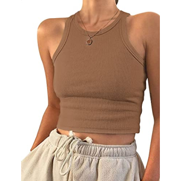 AUSELILY Women's Brown Cropped Tank Top for Casual Wear