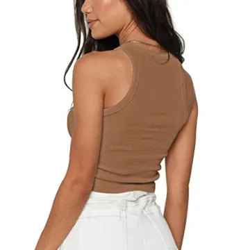 AUSELILY Women's Brown Cropped Tank Top for Casual Wear