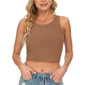 AUSELILY Women's Brown Cropped Tank Top for Casual Wear